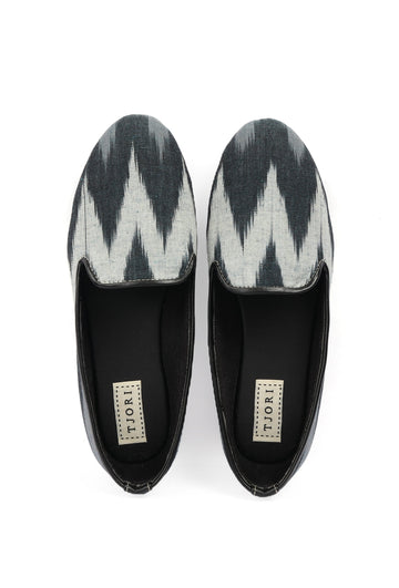 Black & Grey Ikat Print Flat Cruelty Free Leather Ballerinas